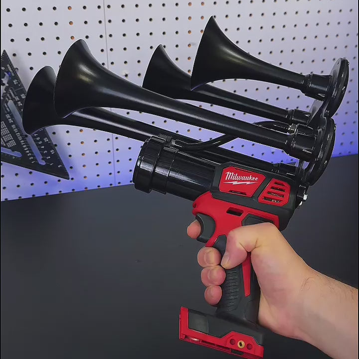 Impact Train Air Horn Drill for Milwaukee Batteries Quad Black Trumpets with Remote Control