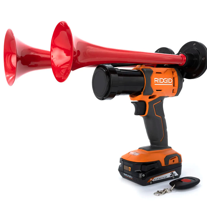 Ridgid train horn drill Compact Dual Model red edition with two metal trumpets and wireless remote 130dB