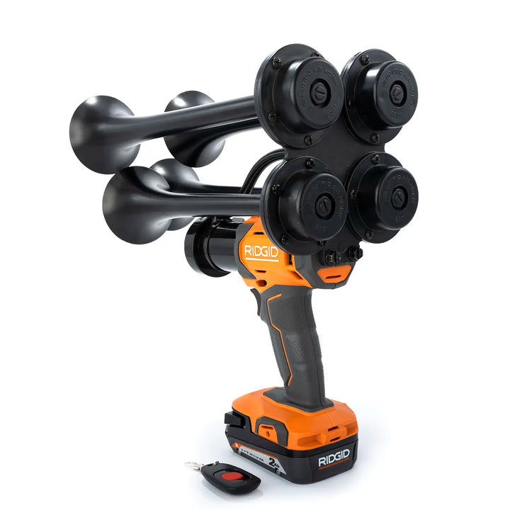 Handheld Ridgid Pulsefire Premium Extreme black air horn drill built for loud 150dB performance
