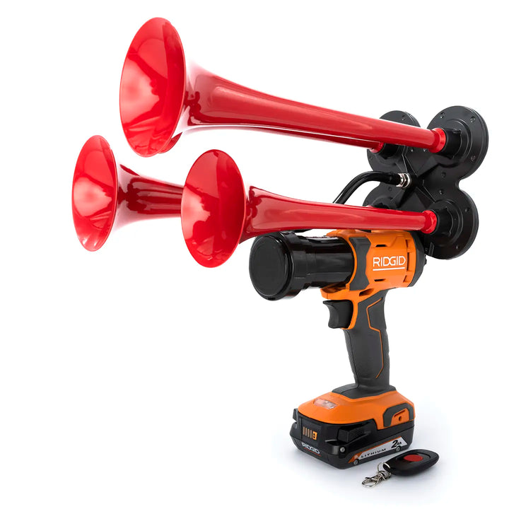Handheld Ridgid red Pulsefire Premium Extreme train horn ready to use out of the box 150dB