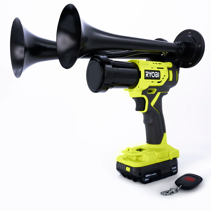 Ryobi train horn drill Compact Dual Model with two metal trumpets and wireless remote control