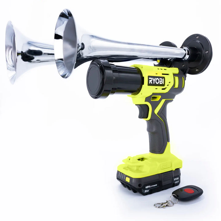 Handheld Ryobi train horn Compact Dual Edition ready to use out of the box chrome