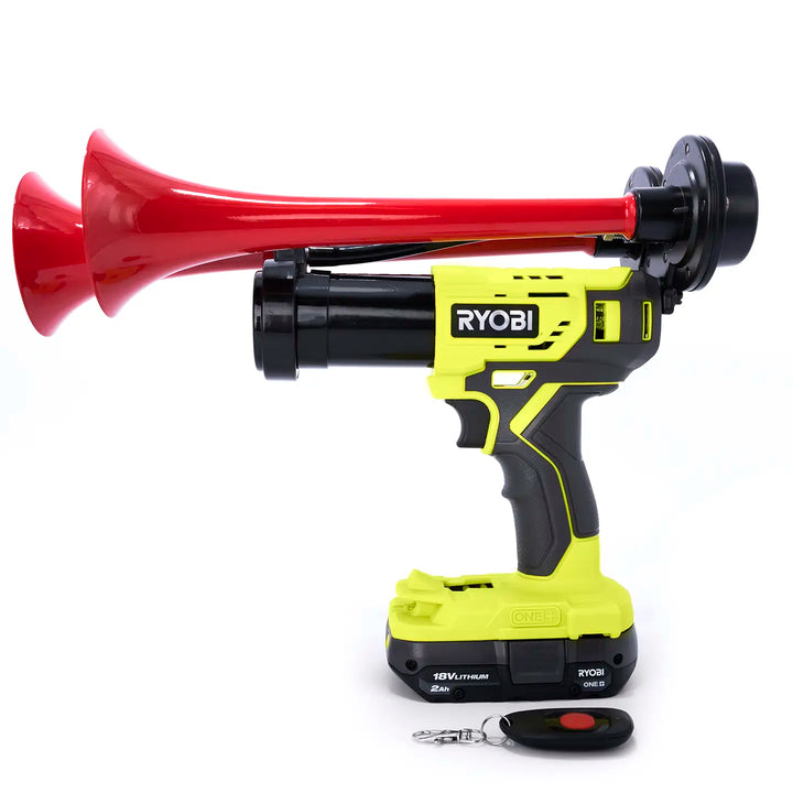 Cordless Ryobi 18V Compact Dual red train horn portable air horn with remote