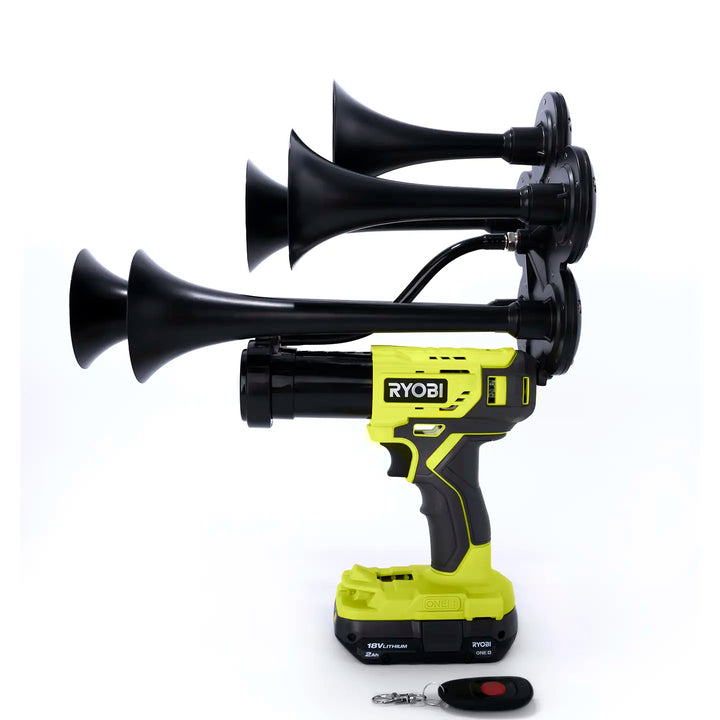 Ryobi Thunderstrike 5-Trumpet Quantiple train horn built from genuine 18V impact tool with remote control