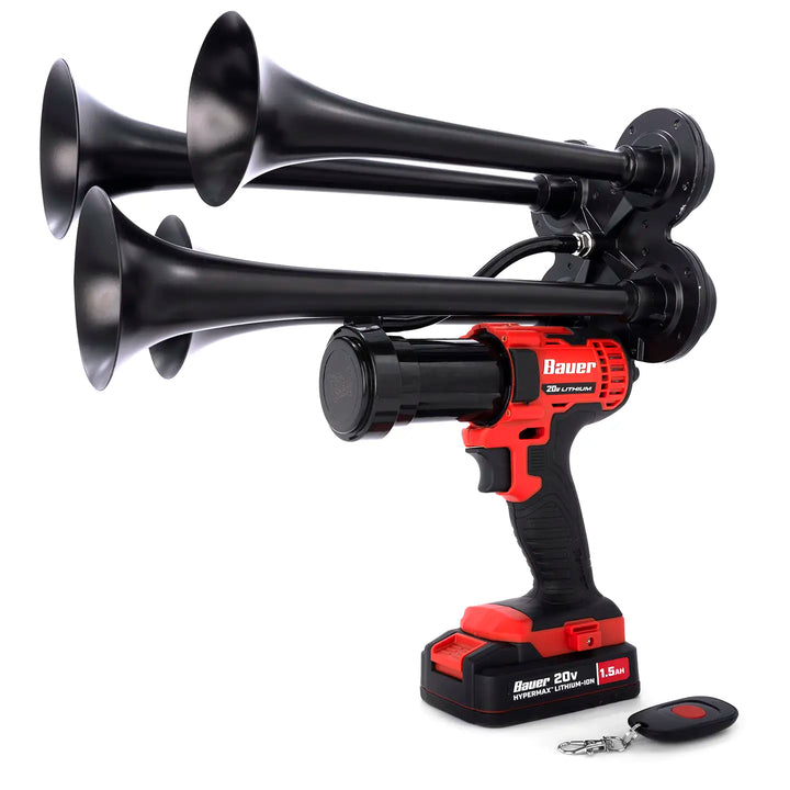 Train Horn for Bauer Batteries | Premium Extreme Edition black model with four metal trumpets and remote control