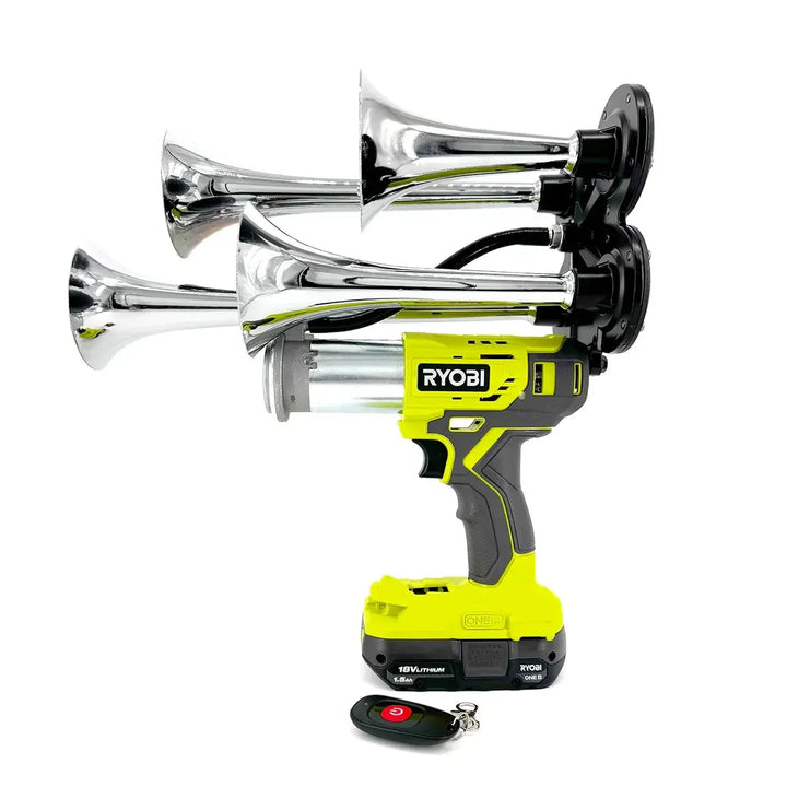 Train Horn for Ryobi Batteries | Impact Train Air Horn with Remote Control Chrome Quad