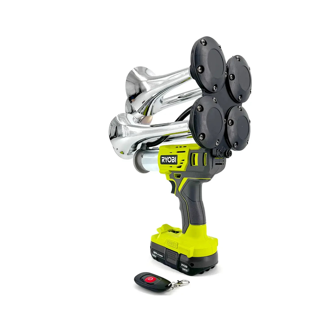 Train Horn for Ryobi Batteries |  Impact Train Air Horn with Remote Control Chrome 4 Trumpets