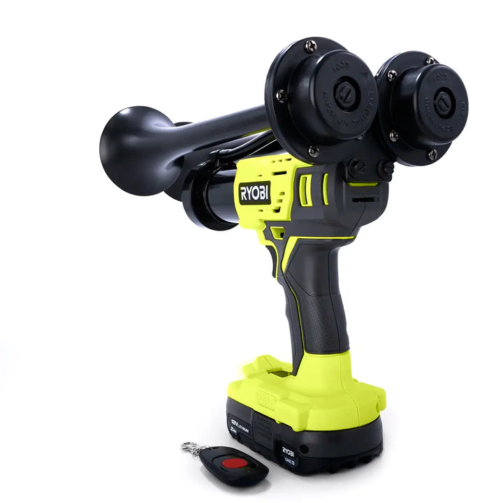 Train Horn for Ryobi Batteries |  Compact Dual air horn built from genuine 18V drill with remote control