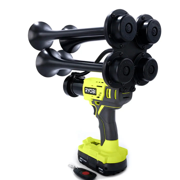 Train Horn for Ryobi Batteries | Quad pro premium extreme air horn built from genuine drill with wireless remote