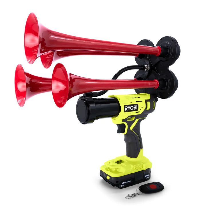 Train Horn for Ryobi Batteries | Handheld red train horn premium extreme edition with remote control