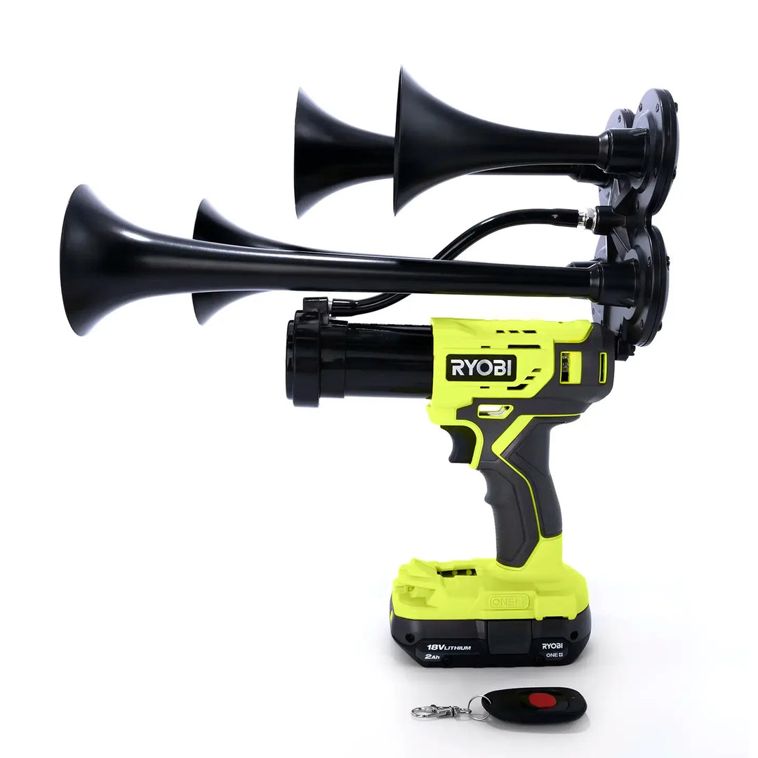Train Horn for Ryobi Batteries | Portable Ryobi 18V cordless train horn Core Edition handheld quad air horn with wireless remote