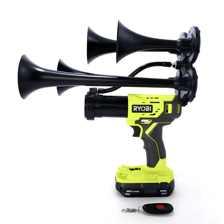Train Horn for Ryobi Batteries | Portable Ryobi 18V cordless train horn Core Edition handheld quad air horn with wireless remote