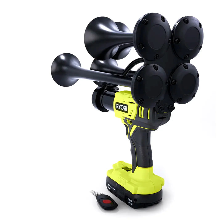 Train Horn for Ryobi Batteries | Handheld Core Quad train horn drill ready to use out of the box